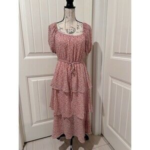 NWOT Sweet Rain Young Contemporary Pink Tiered Floral Puff Sleeve Midi Dress XL